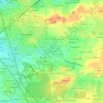 Carte topographique Le Pont Boeuf, altitude, relief