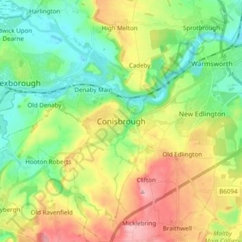 Carte topographique Conisbrough, altitude, relief