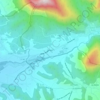 Carte topographique Maupas, altitude, relief