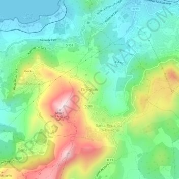 Carte topographique Occiglioni, altitude, relief