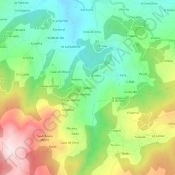 Carte topographique Rubiás, altitude, relief