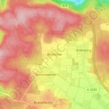 Carte topographique Bernlohe, altitude, relief
