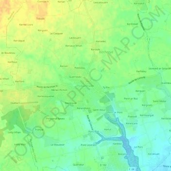 Carte topographique Plobannalec, altitude, relief