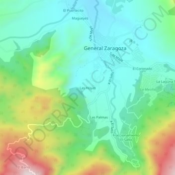 Carte topographique Las Hoyas, altitude, relief