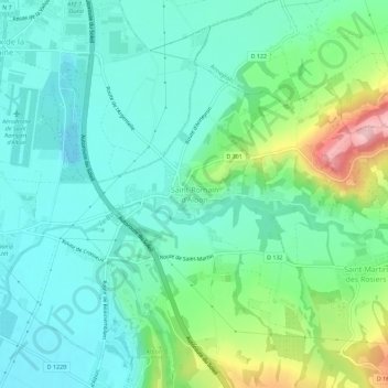 Carte topographique Saint-Romain d'Albon, altitude, relief