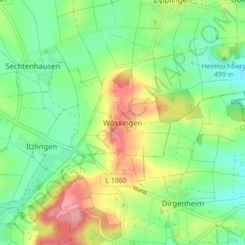Carte topographique Wössingen, altitude, relief