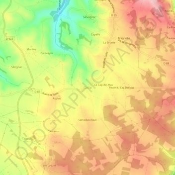 Carte topographique Gelle, altitude, relief