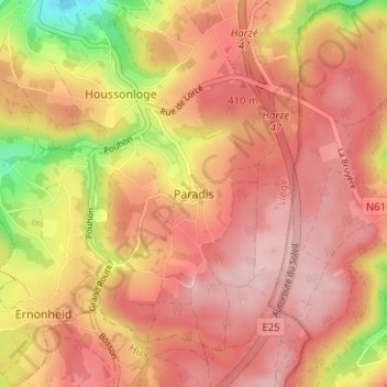 Carte topographique Paradis, altitude, relief