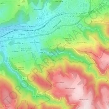 Carte topographique Cotatay, altitude, relief