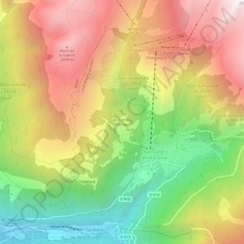 Carte topographique Les Combes d'en Haut, altitude, relief