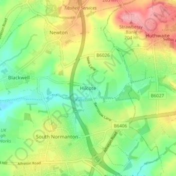 Carte topographique Hilcote, altitude, relief