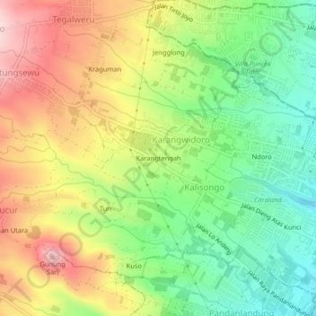 Carte topographique Karangtengah, altitude, relief
