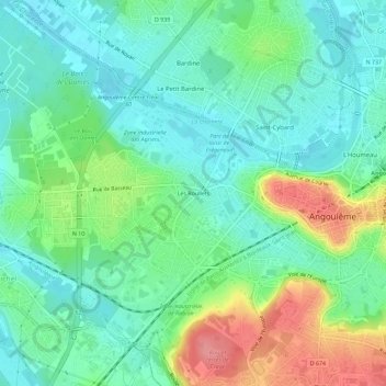 Carte topographique Les Roullets, altitude, relief