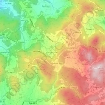 Carte topographique Vale de Lameiro, altitude, relief
