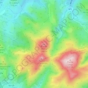Carte topographique Punta Arena, altitude, relief