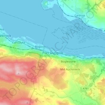 Carte topographique Port Glasgow, altitude, relief