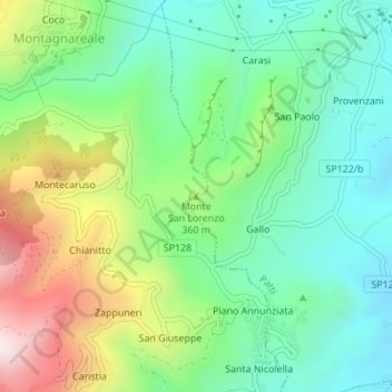 Carte topographique Monte San Lorenzo, altitude, relief