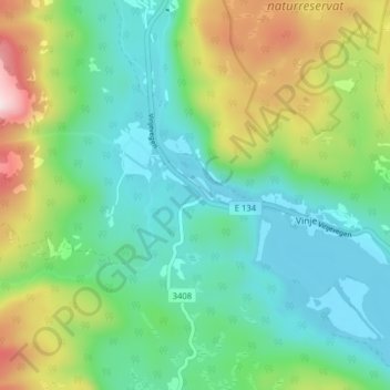 Carte topographique Vinjesvingen, altitude, relief