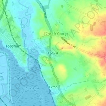 Carte topographique Ebford, altitude, relief