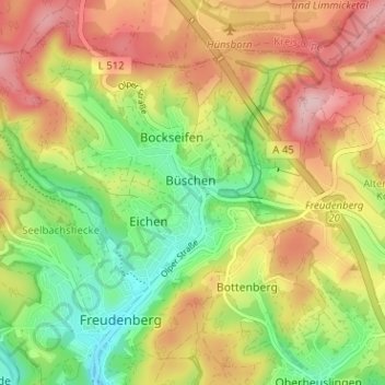 Carte topographique Büschergrund, altitude, relief