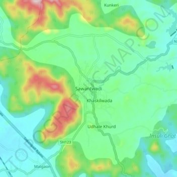 Carte topographique Sawantwadi, altitude, relief