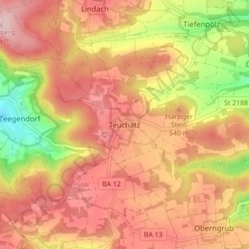 Carte topographique Teuchatz, altitude, relief
