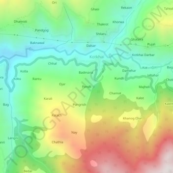 Carte topographique Pandli, altitude, relief