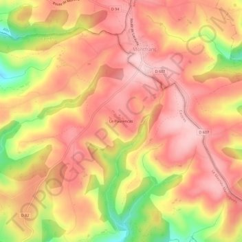 Carte topographique Le Pourencas, altitude, relief