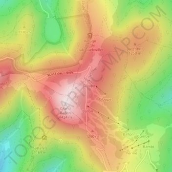 Carte topographique Col du Grand Ballon, altitude, relief