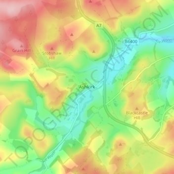 Carte topographique Ashkirk, altitude, relief