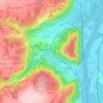 Carte topographique Le Chavanat, altitude, relief