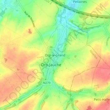 Carte topographique Orp-le-Grand, altitude, relief