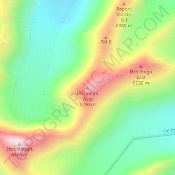 Carte topographique Dzo Jongo West, altitude, relief