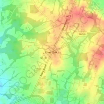 Carte topographique Five Oaks, altitude, relief