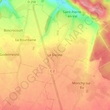 Carte topographique Le Fresne, altitude, relief