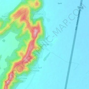 Carte topographique Malawali, altitude, relief