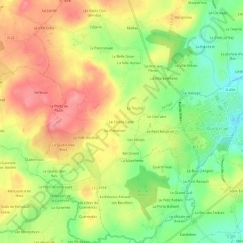 Carte topographique Le Chêne Carré, altitude, relief