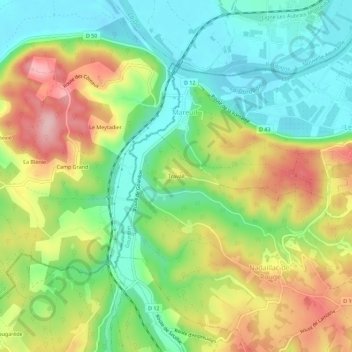 Carte topographique Travail, altitude, relief