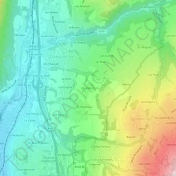 Carte topographique Les Fillards, altitude, relief