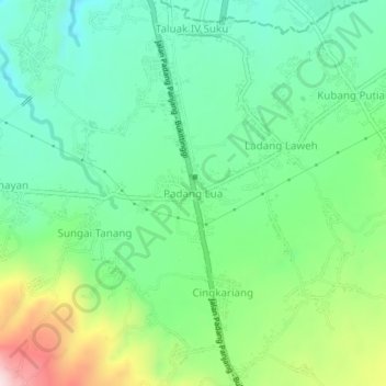 Carte topographique Padang Lua, altitude, relief
