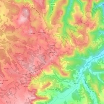 Carte topographique Mazeyrac, altitude, relief