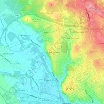 Carte topographique Pech de la Galinière, altitude, relief
