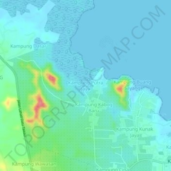 Carte topographique Kampung Putra Jaya, altitude, relief