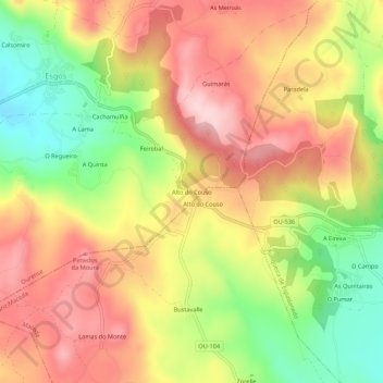 Carte topographique Alto do Couso, altitude, relief