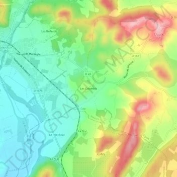 Carte topographique Les Colombis, altitude, relief