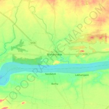 Carte topographique Maheshwar, altitude, relief