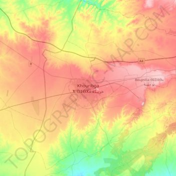 Carte topographique Khouribga, altitude, relief