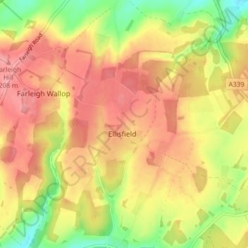 Carte topographique Ellisfield Green, altitude, relief