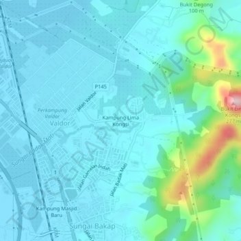 Carte topographique Kampung Lima Kongsi, altitude, relief