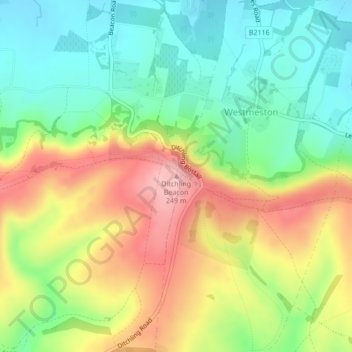Carte topographique Ditchling Beacon, altitude, relief